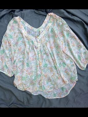 Floral Mesh Women’s Button Up Blouse